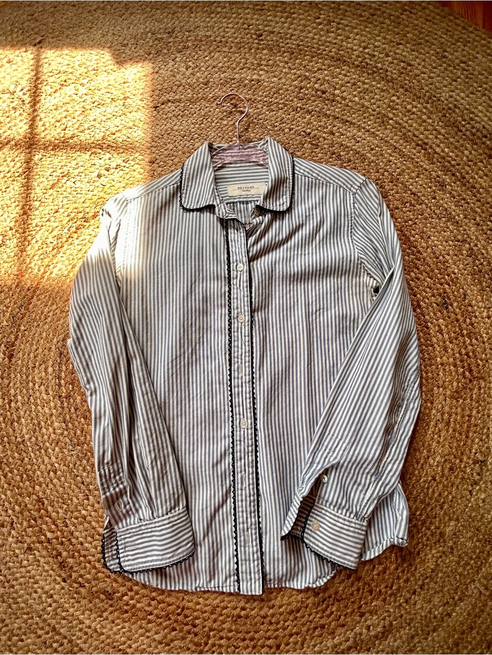 Weekend Max Mara Women Blue and White Striped Dress Shirt Size S